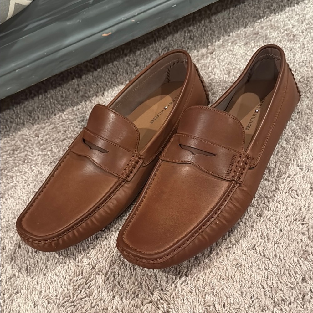 Tommy Hilfiger Brown Leather Loafers Slip-Ons